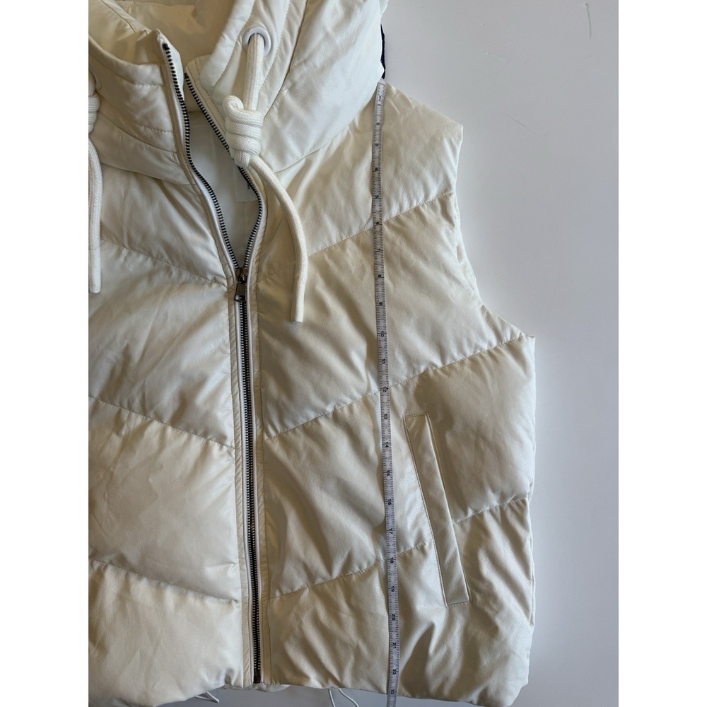 TCEC White Faux Leather Hooded Vest Chevron Quilted - Picture 7 of 14